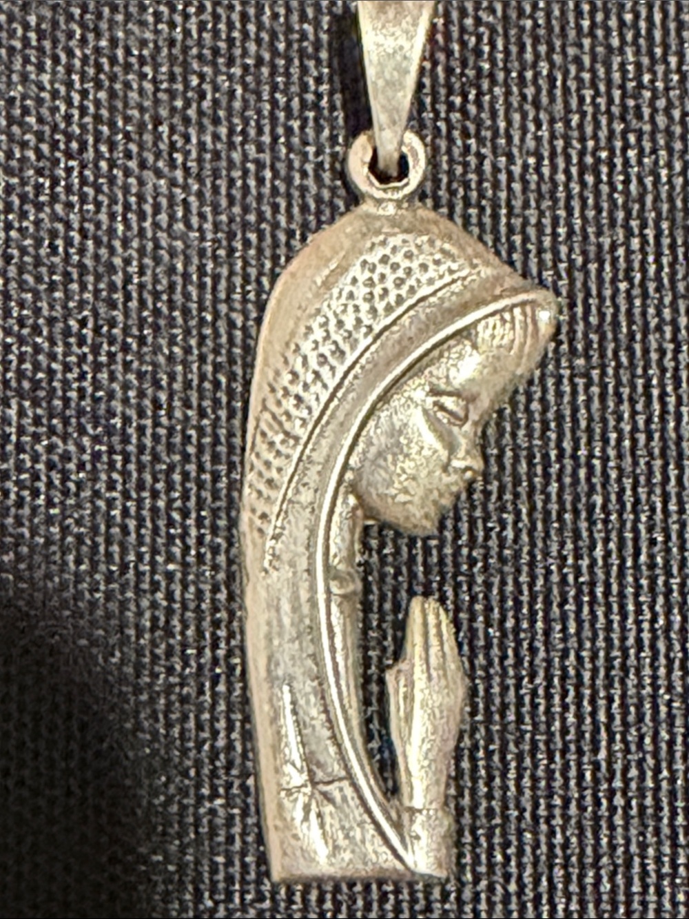 Mexican Silver-Tone Praying Madonna Pendant Necklace - Religious Women's Jewelr